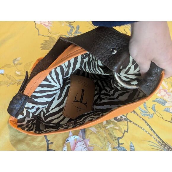 Lynn Tallerico Women’s Genuine Leather Orange Hobo Satchel Top Handle Bag - Picture 9 of 9